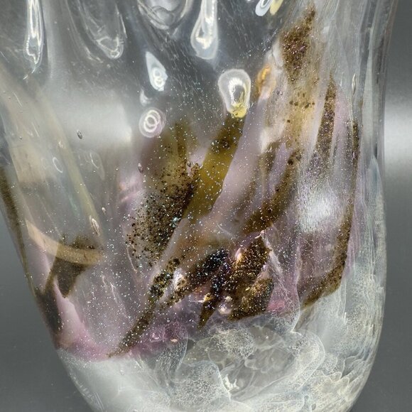 Hand Blown Venetian Art Glass Vase Vessel Hand Made Glass Iridescent Speckled - Picture 12 of 16